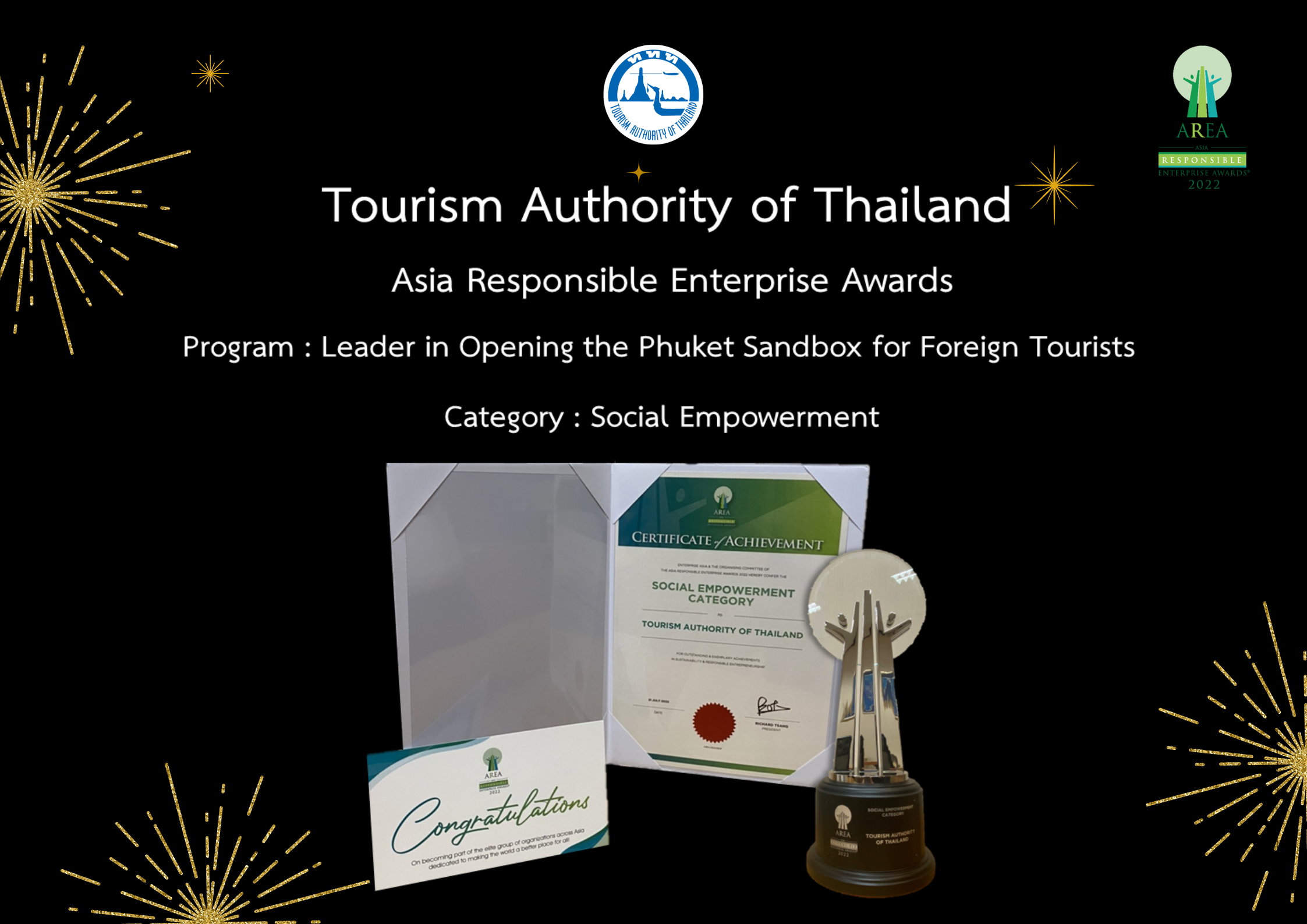 ททท. ได้รับรางวัลชนะเลิศ Asia Responsible Enterprise Awards (AREA) 2022