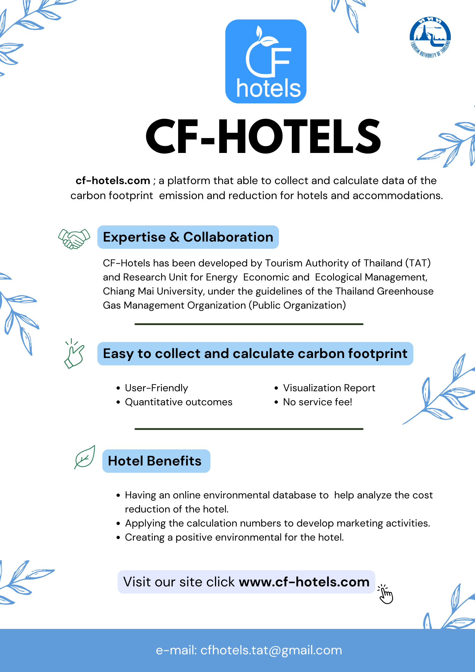 CF-Hotels, online platform to enable hotel and lodging operators to create a database of environmental inventory.